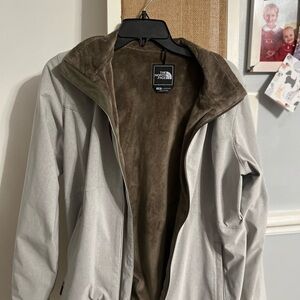 The North Face Light Gray Jacket with Dark Brown Interior